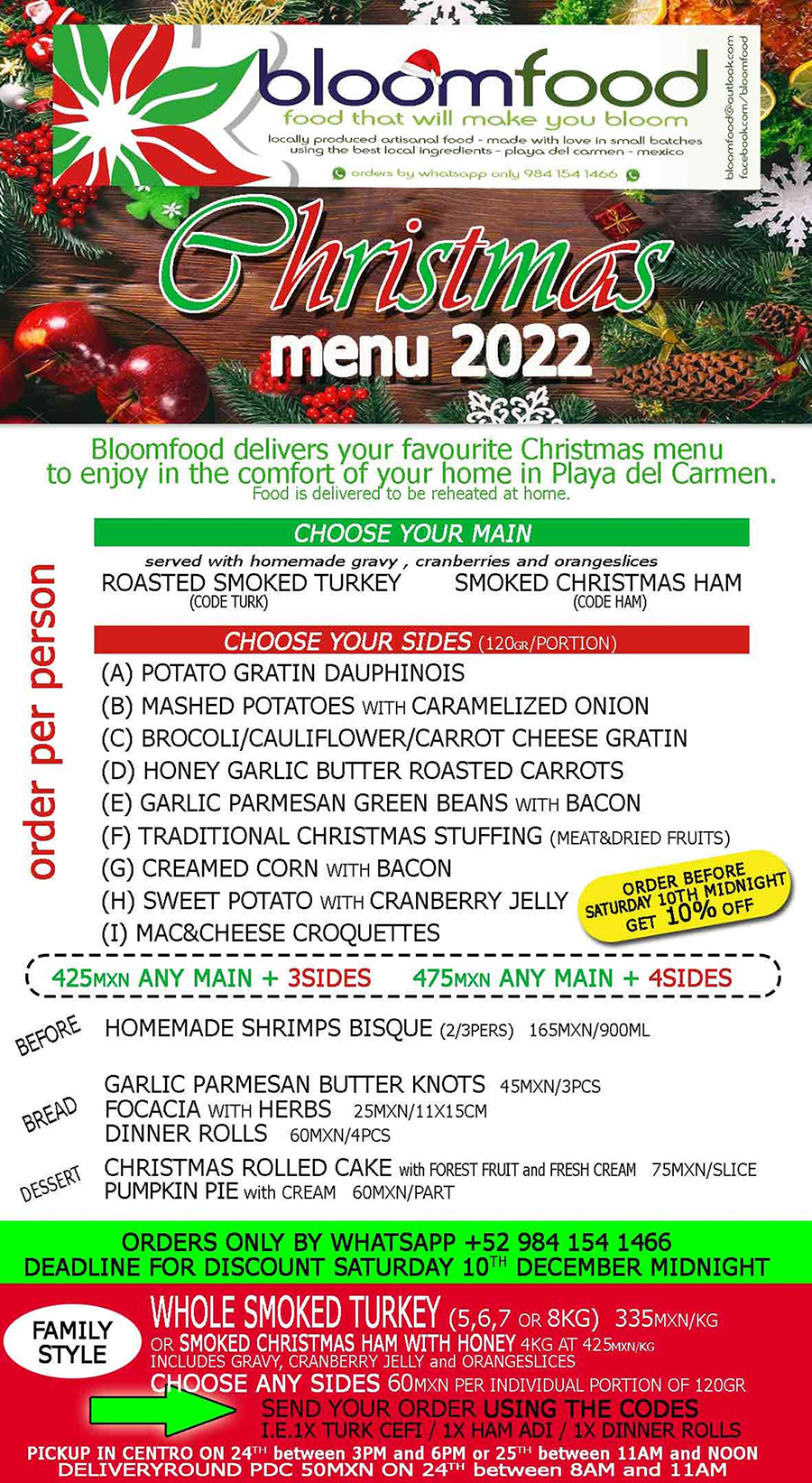 Bloomfood Christmas Meal Catering, Playa del Carmen