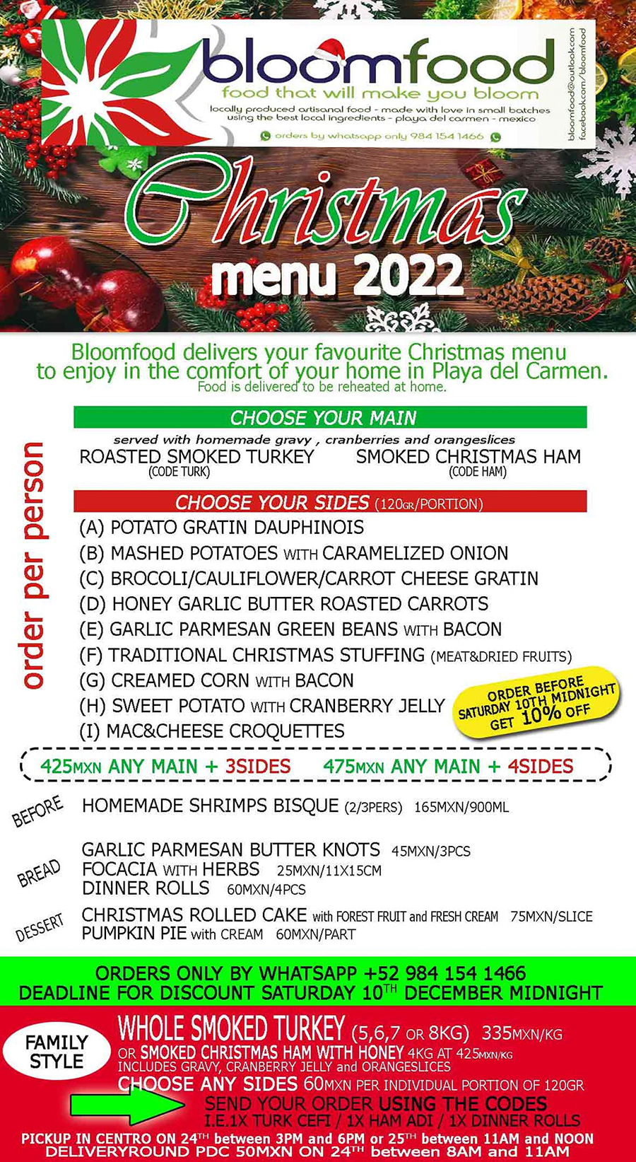 Bloomfood Playa del Carmen Menu de Navidad