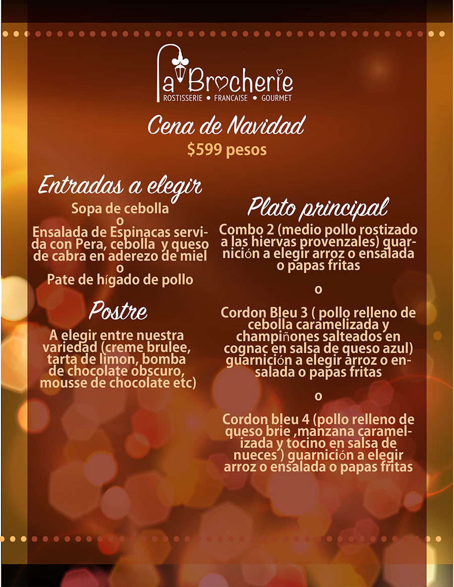 La Brocherie Rotisserie Playa del Carmen Menu de Navidad