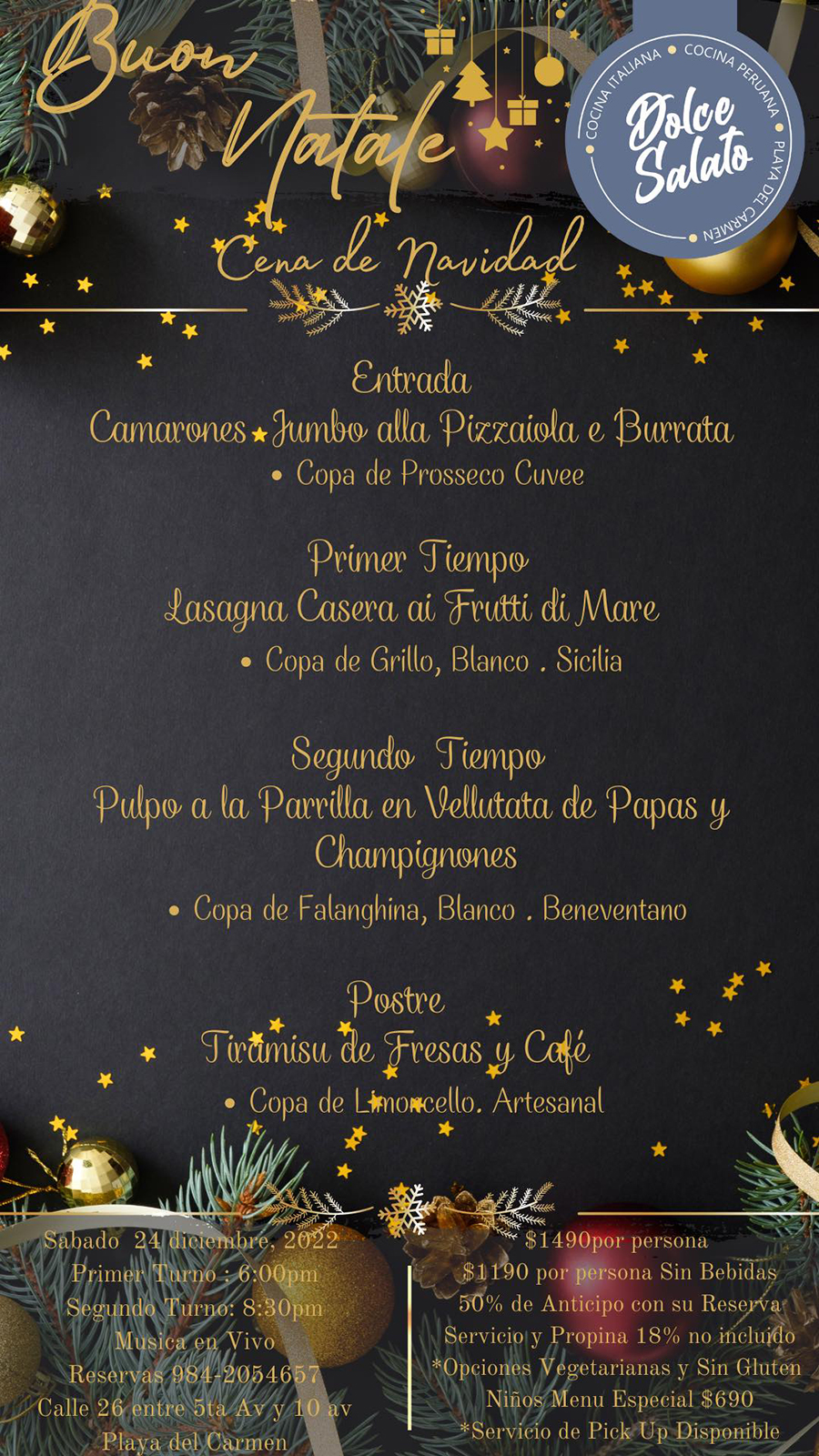 Dolce Salato Playa del Carmen Menu de Navidad