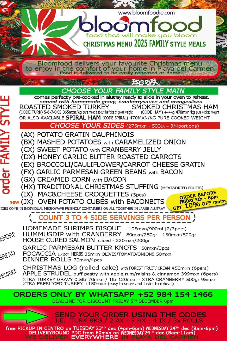 Bloomfood Christmas Eve Dinner Delivered, Playa del Carmen