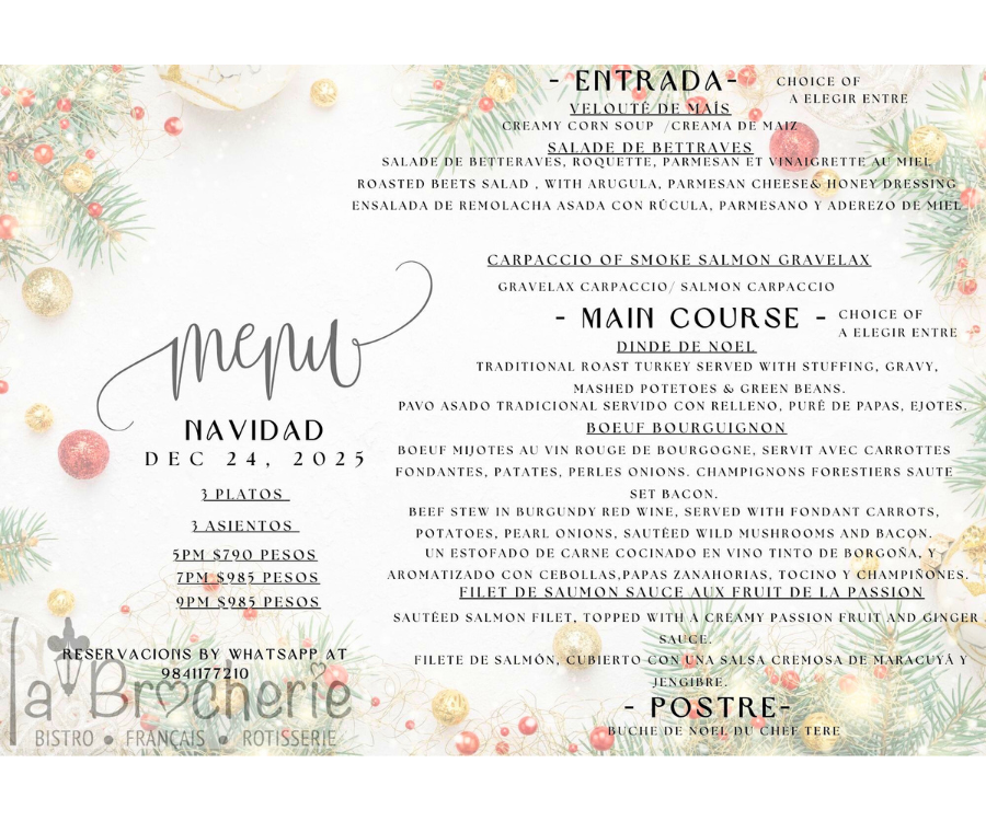 La Brocherie Christmas Menu, Playa del Carmen